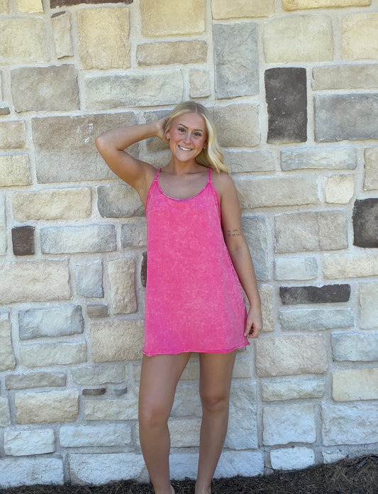 Pink Washed Mini Dress W/Built in Romper