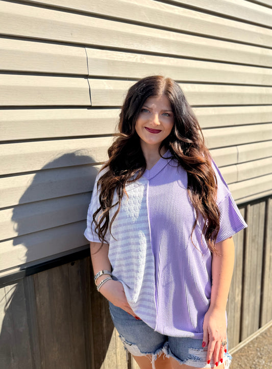 Lavender Stripe Oversized Top