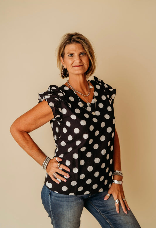 Polka Dot Ruffled Sleeve Blouse