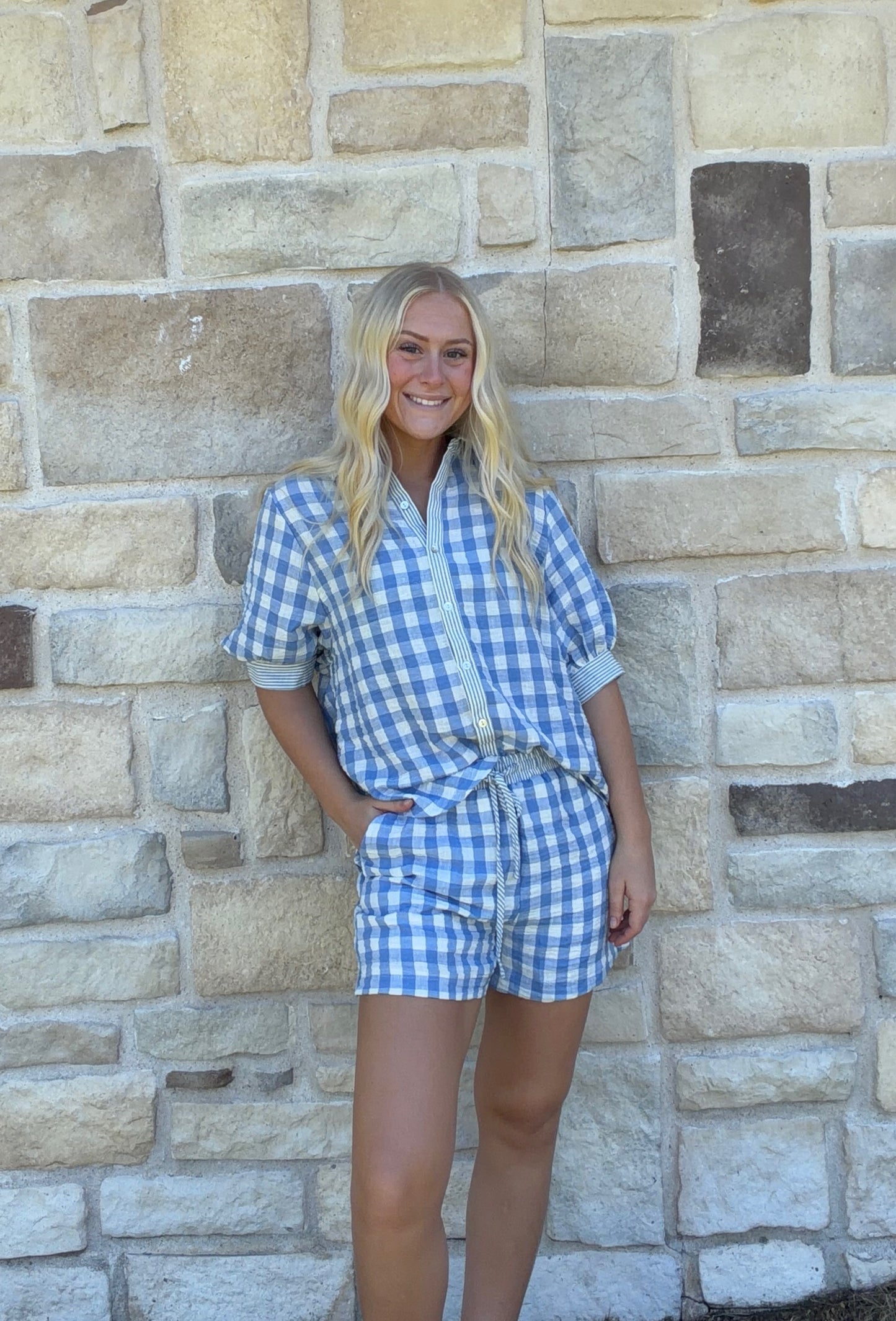 Blue Checkered Top/Short Set
