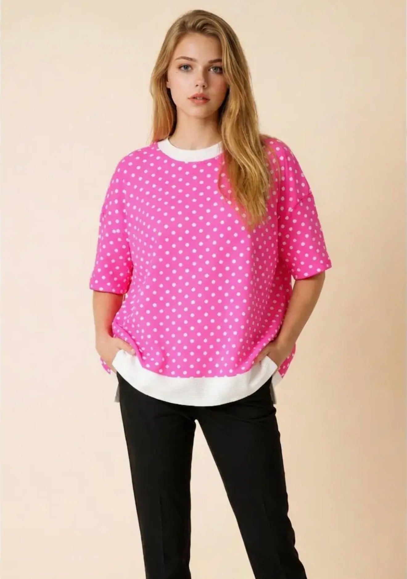 Neon Pink Polka Dot Oversized Top