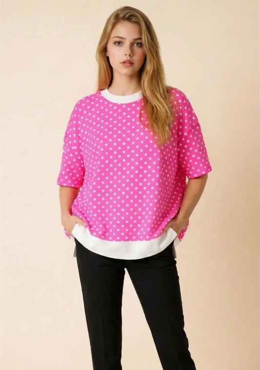 Neon Pink Polka Dot Oversized Top