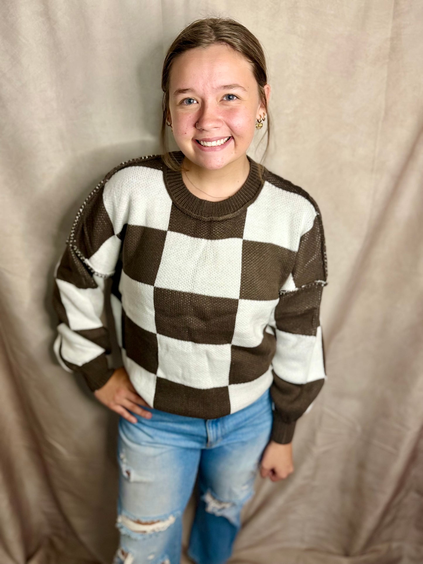 Brown Checkered Sweater