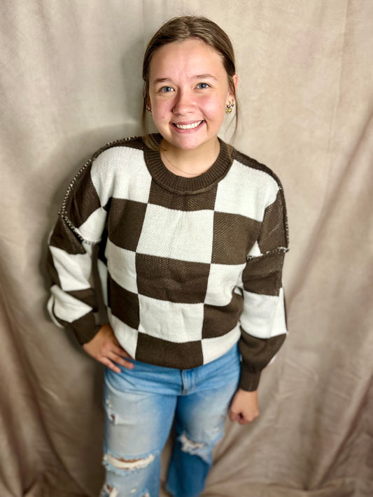 Brown Checkered Sweater