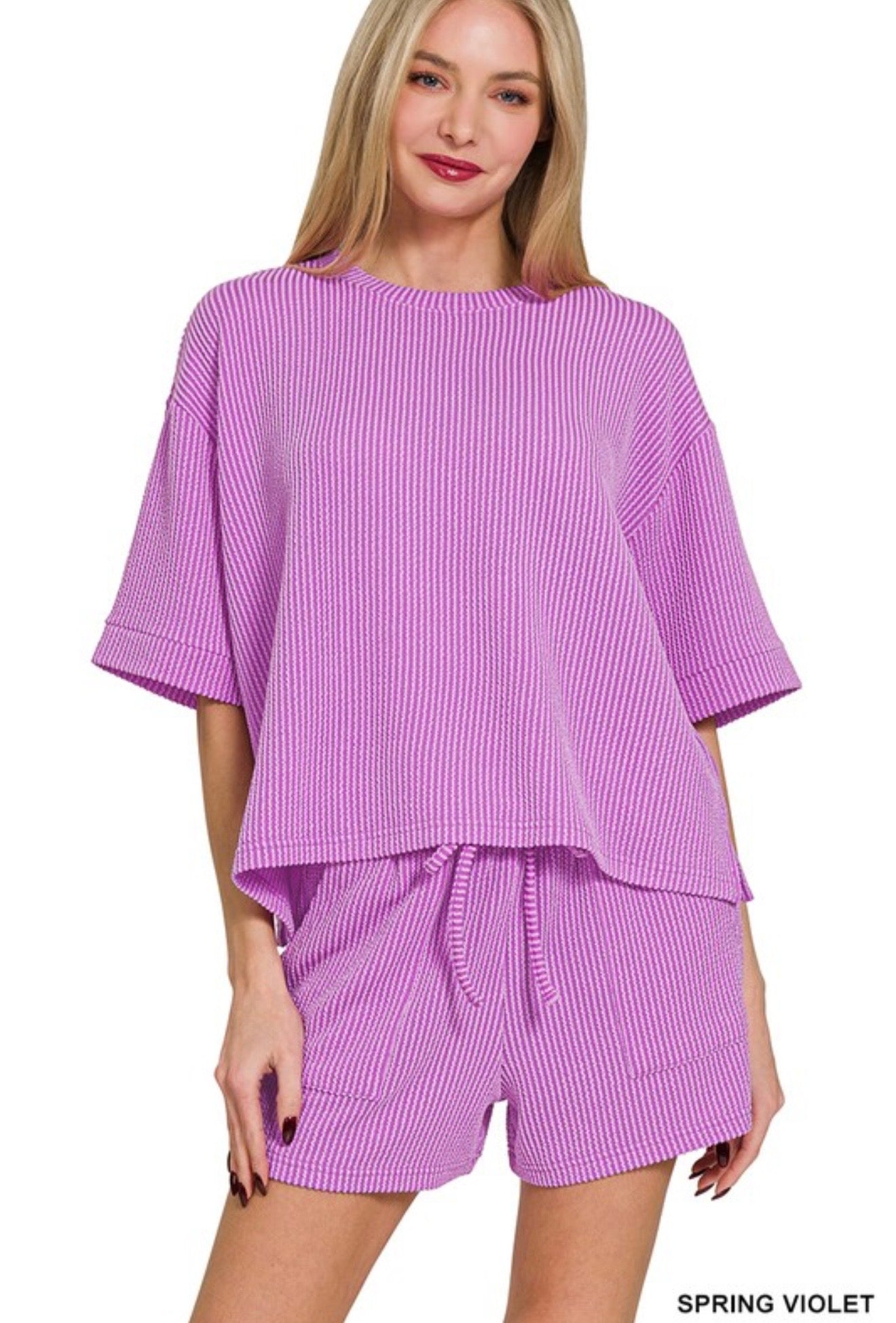 Spring Violet Ribbed Short Set