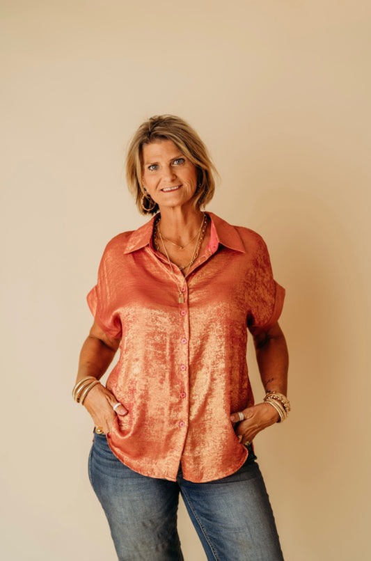Rose Red Metallic Top