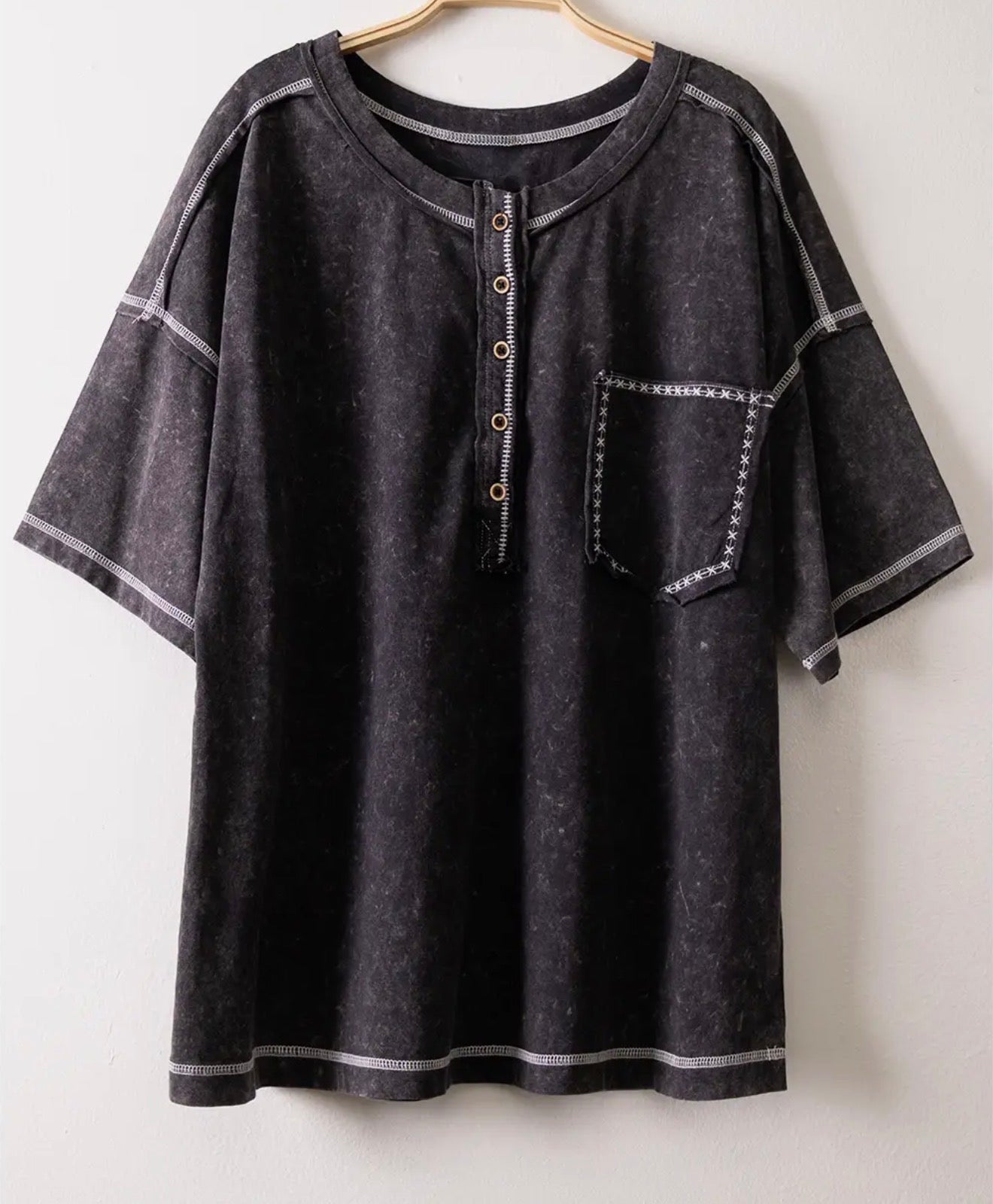 Black Washed Oversized Top