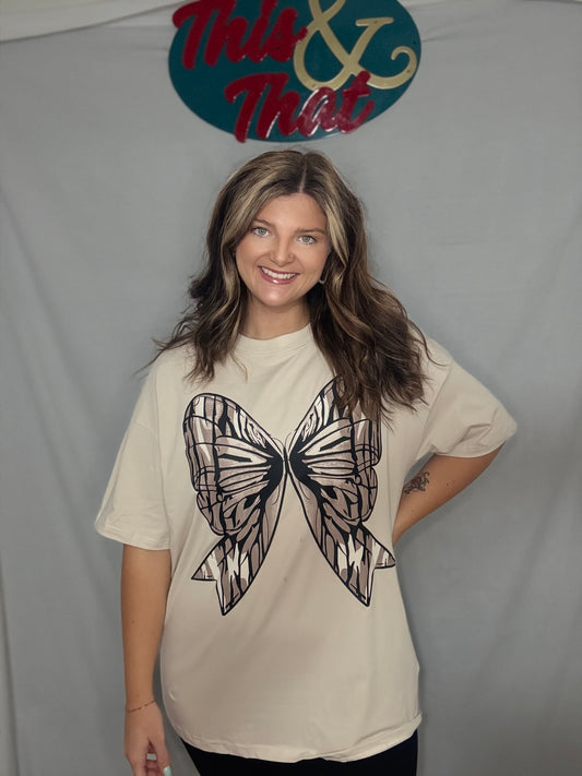 Oversized Camo Bow Tee