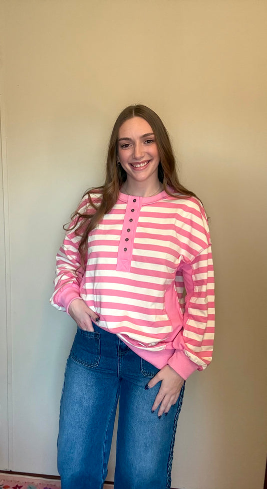 Pink/Cream Oversized Striped Top