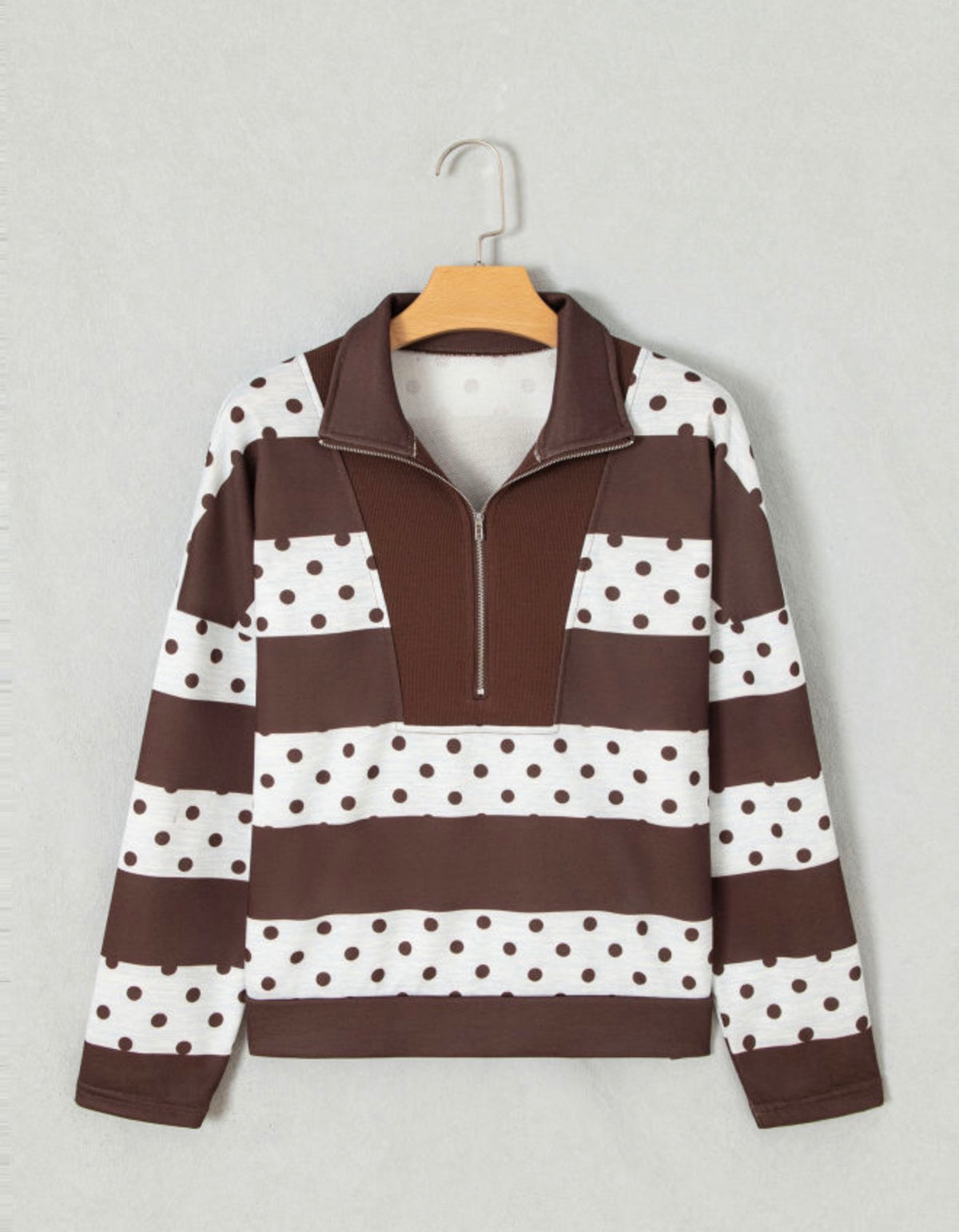 Brown Stripe Polka Dot Quarter Zip