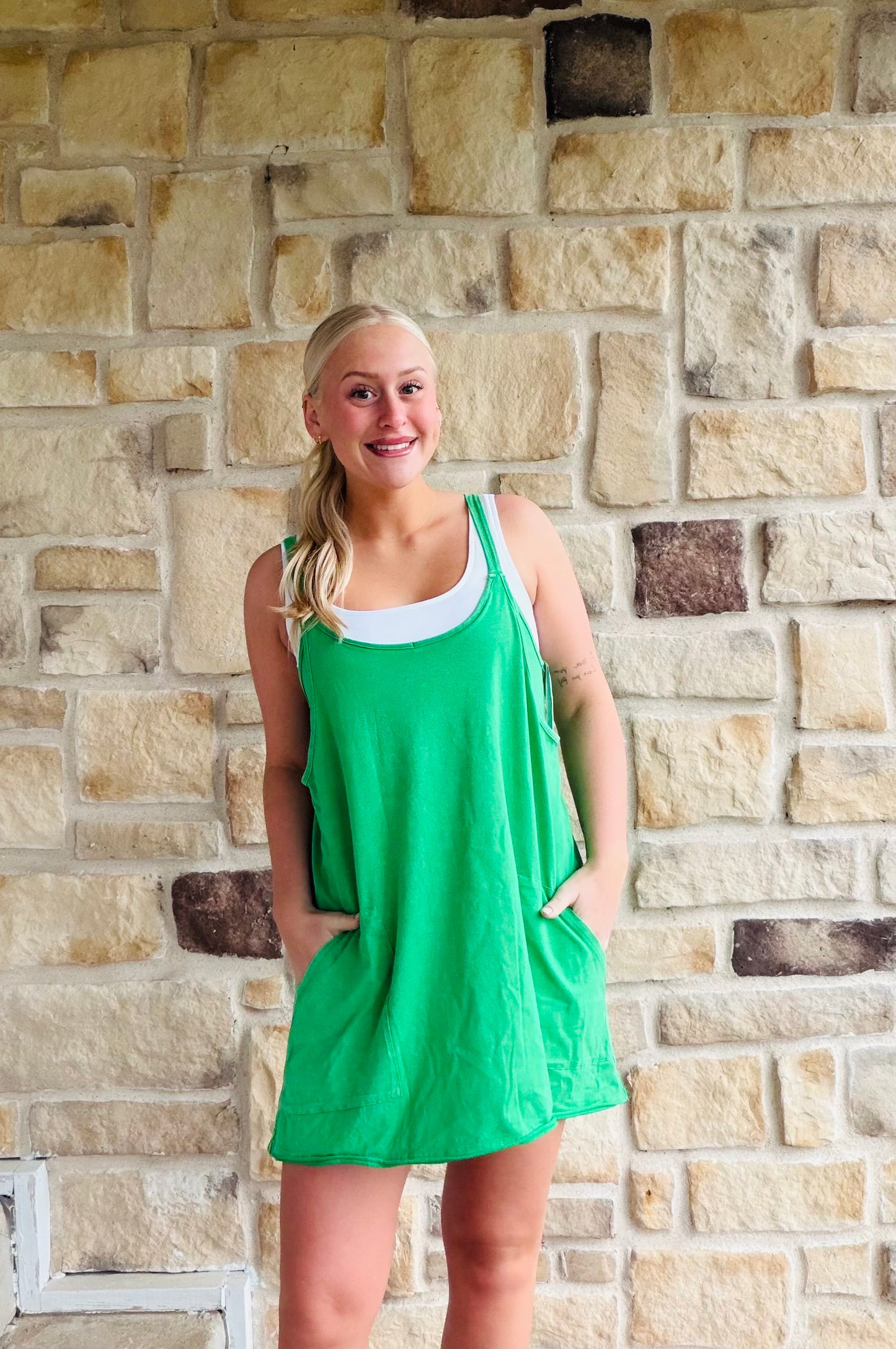 Kelly Green Mini Dress W/Built in Romper