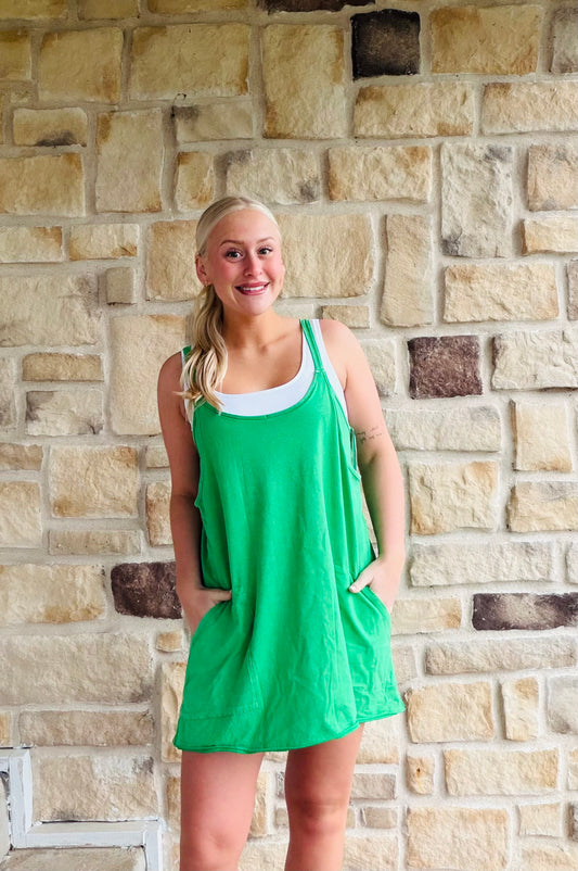 Kelly Green Mini Dress W/Built in Romper