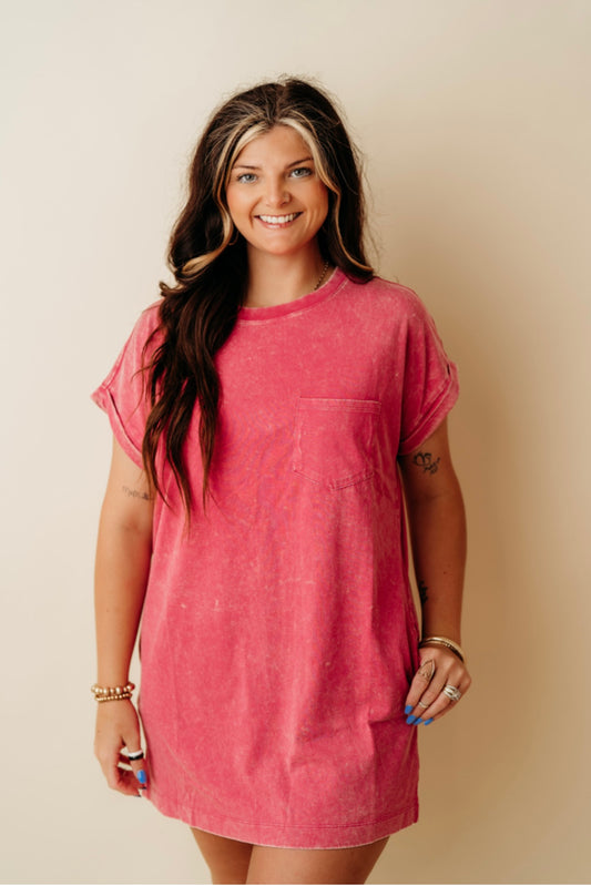 Ash Pink acid wash tshirt dress