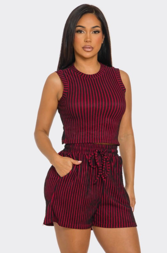 Red Crinkle Top/Short Set