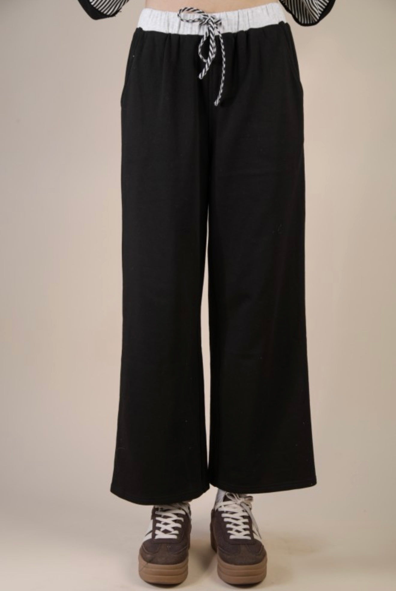 Black Color Block Top/Pants Set