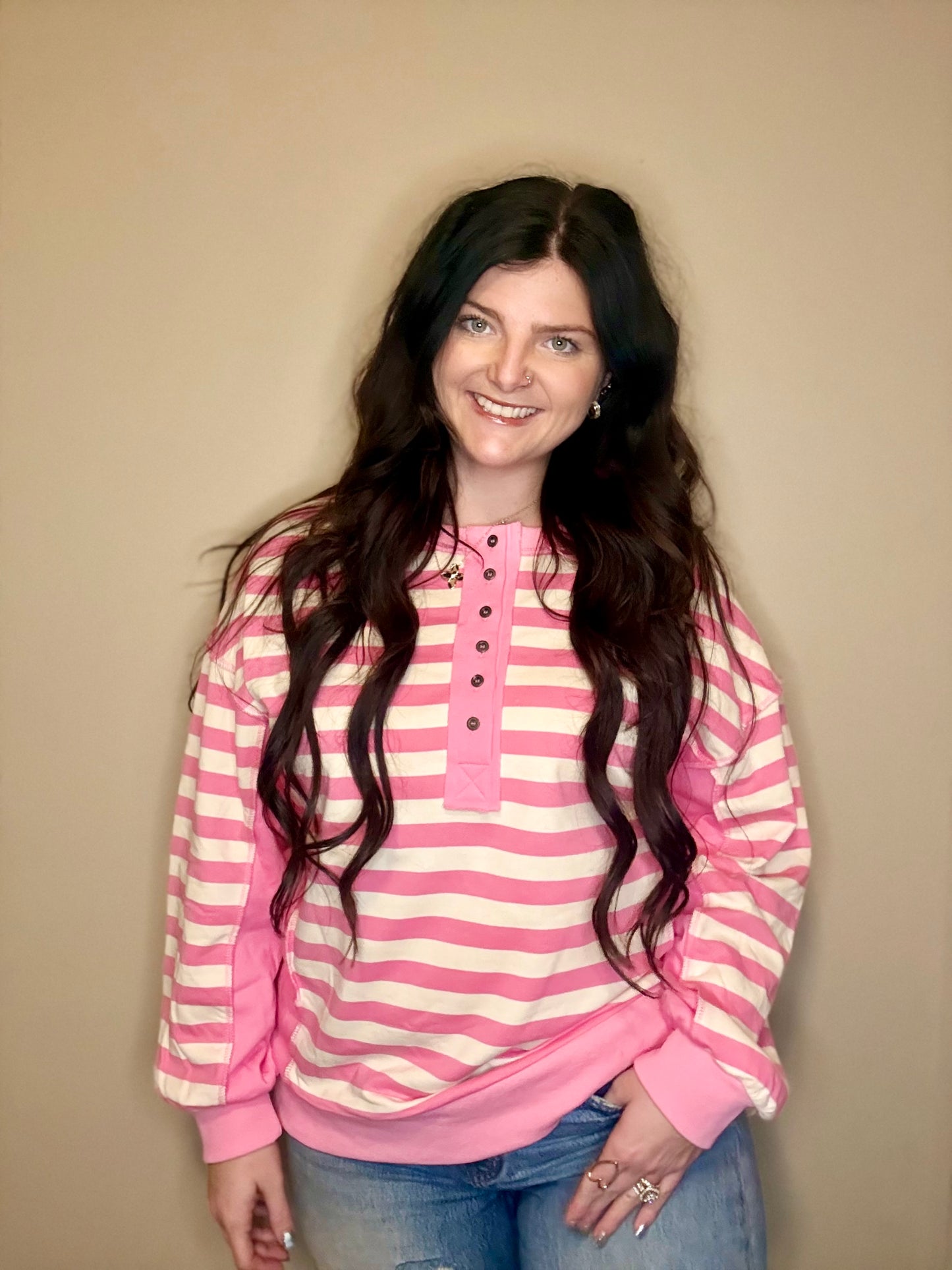 Pink/Cream Oversized Striped Top