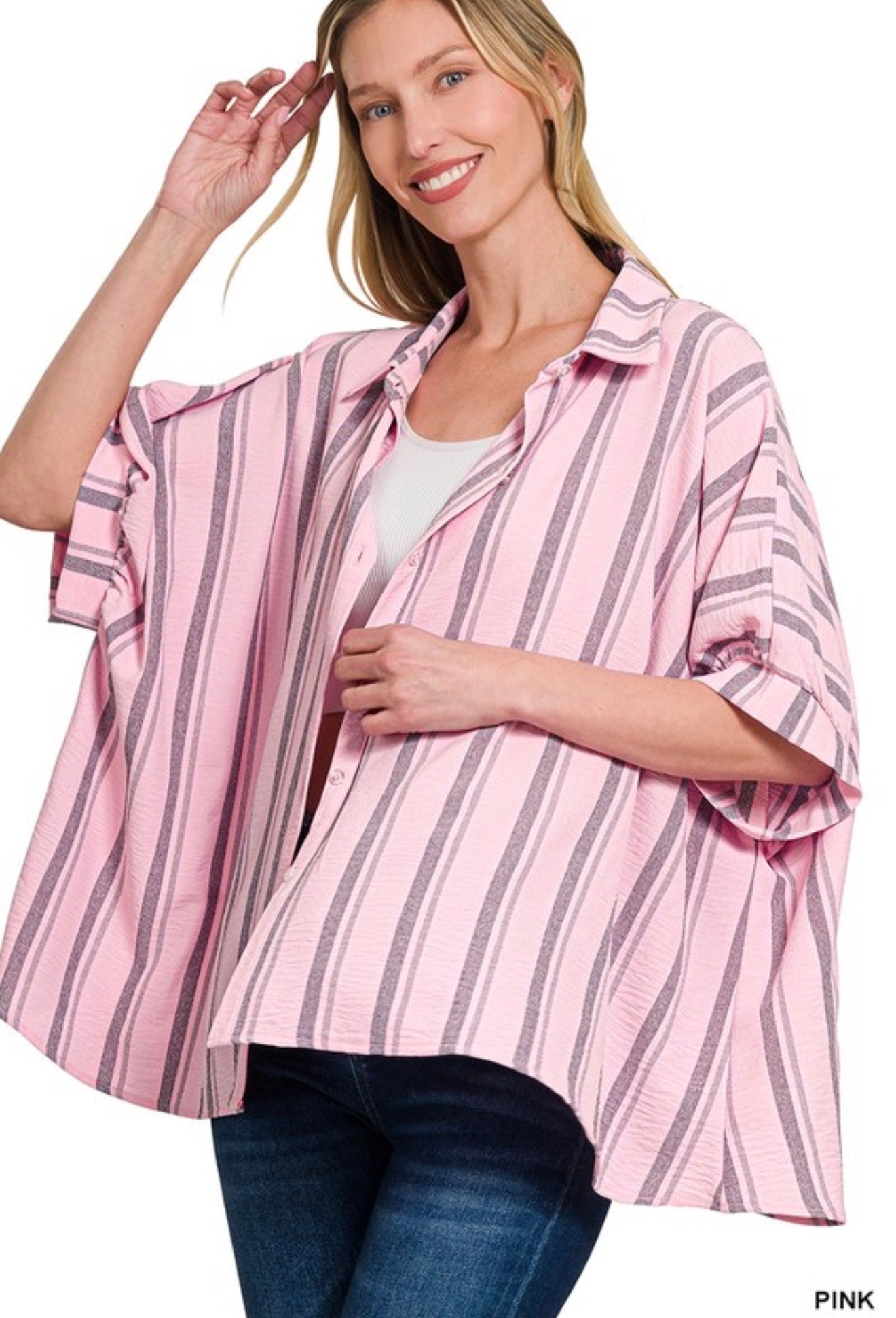 Pink Stripe Oversized Button Down Shirt