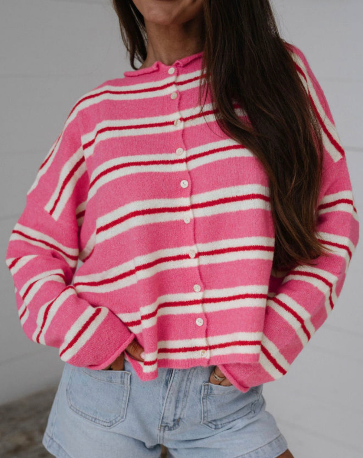 Pink Stripe Button Down Cardigan