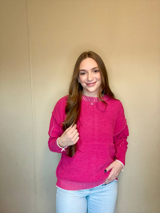Neon Hot Pink Round Neck Sweater