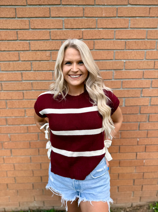 Burgundy Stripe Side Tie Sweater Vest