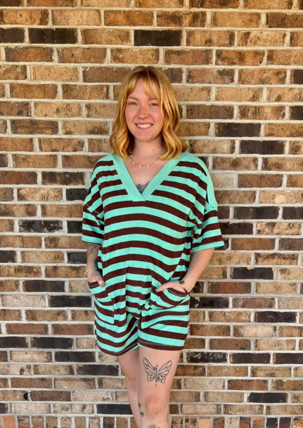 Mint/Taupe Casual Knit Romper