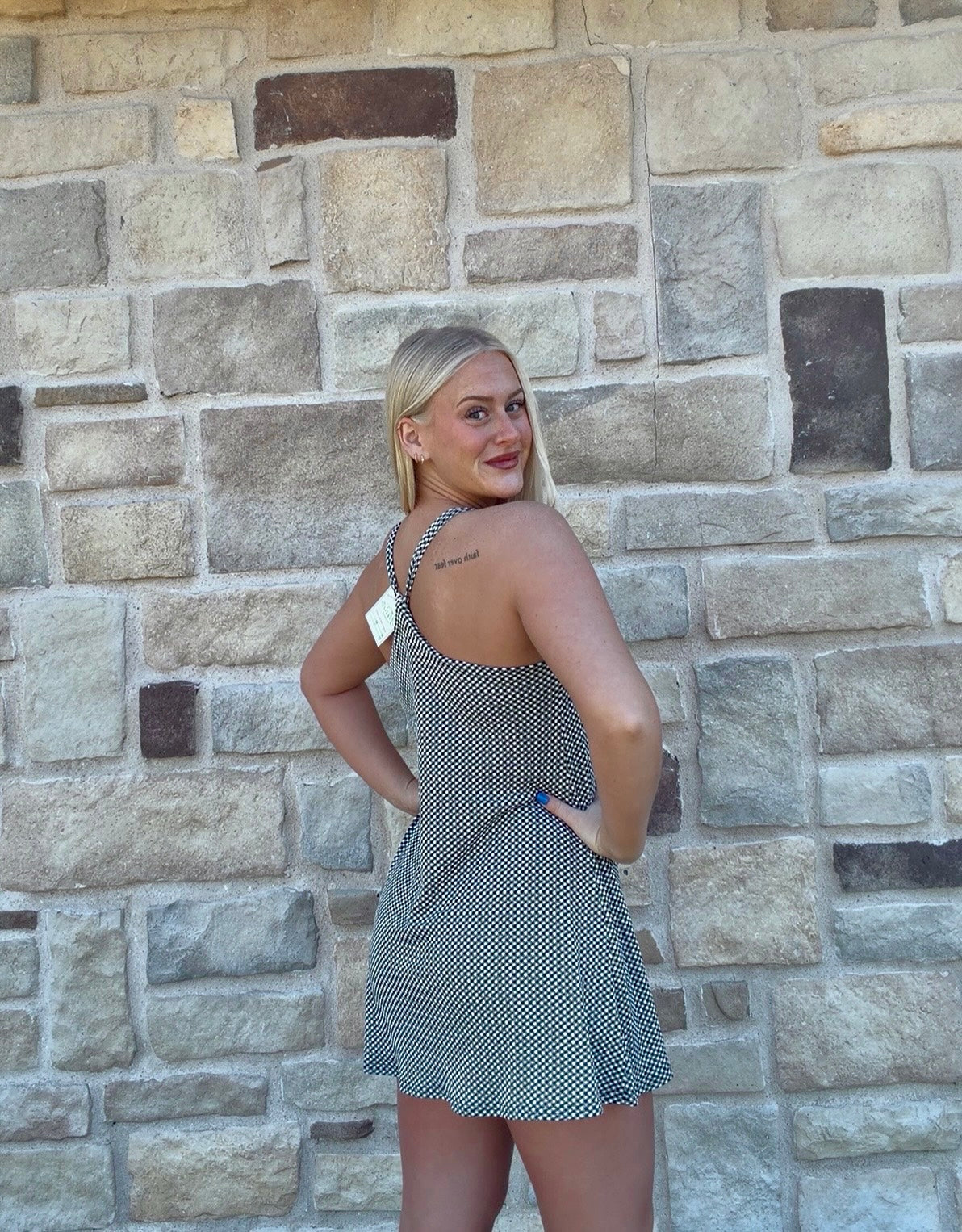 Black Checkered Knit Tennis Romper