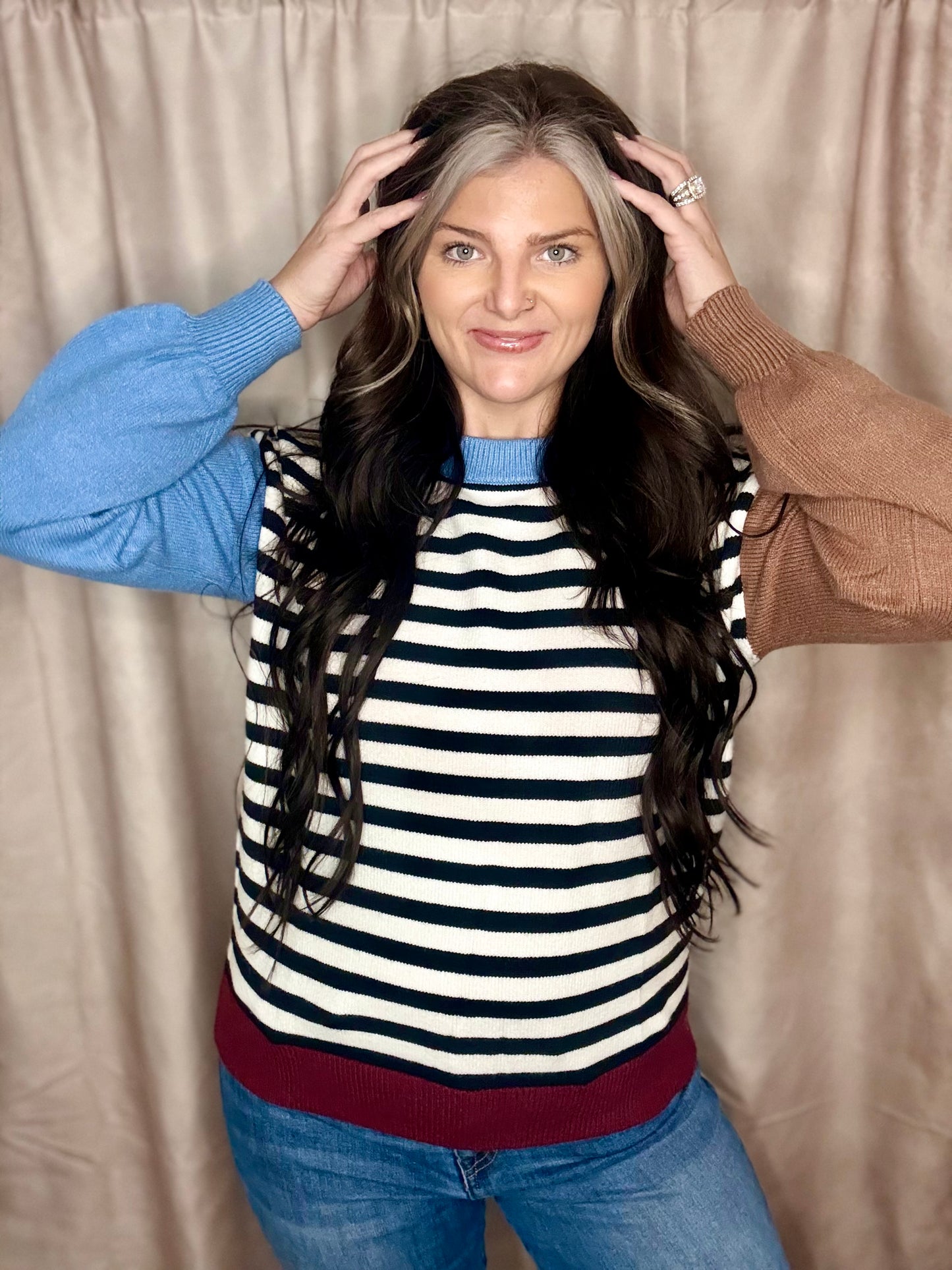 Colorblock Sleeves Stipe Sweatshirt