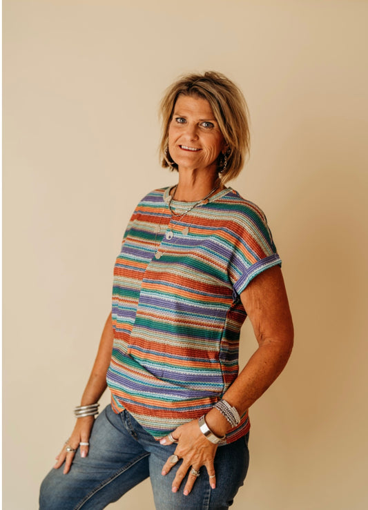 Multi Color Striped black Pattern twist hem top