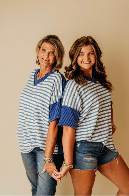 Royal Blue Bubble Stripe Top