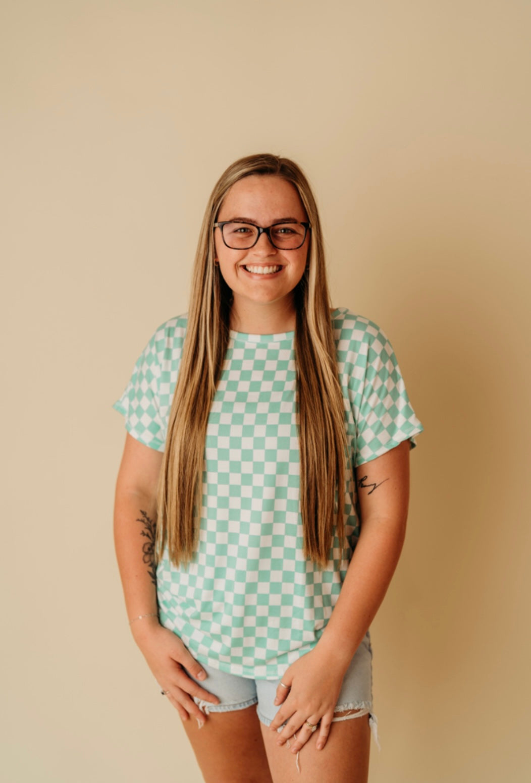 Mint Checkered relaxed tee