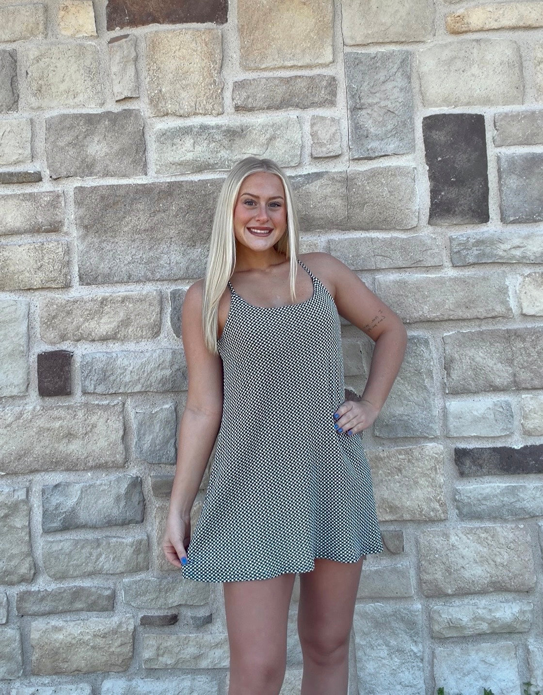 Black Checkered Knit Tennis Romper