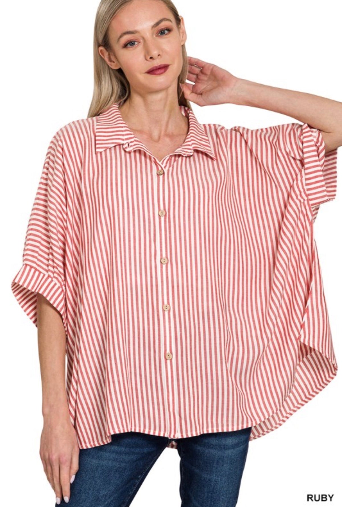 Ruby Stripe Short Sleeve Button Up
