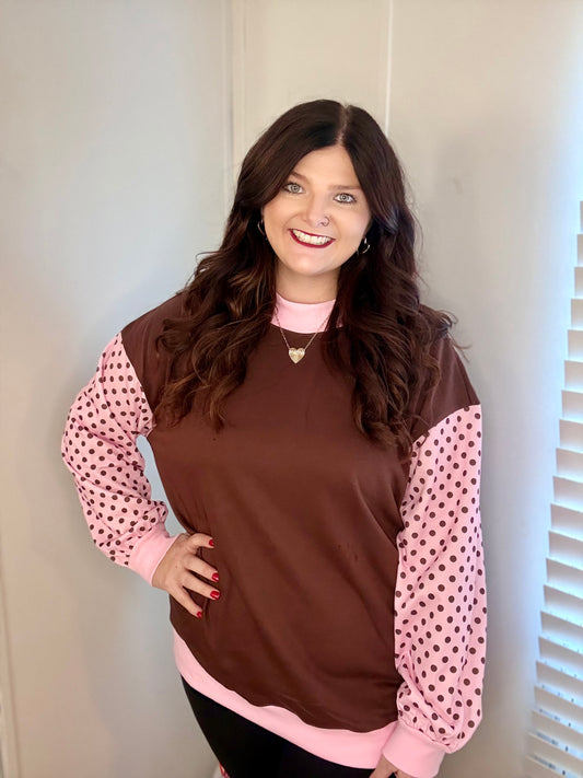 Polkadot Sleeves W Mockneck Pullover