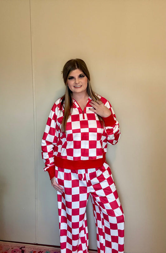 Red Checkered Half Zip/Pants Set