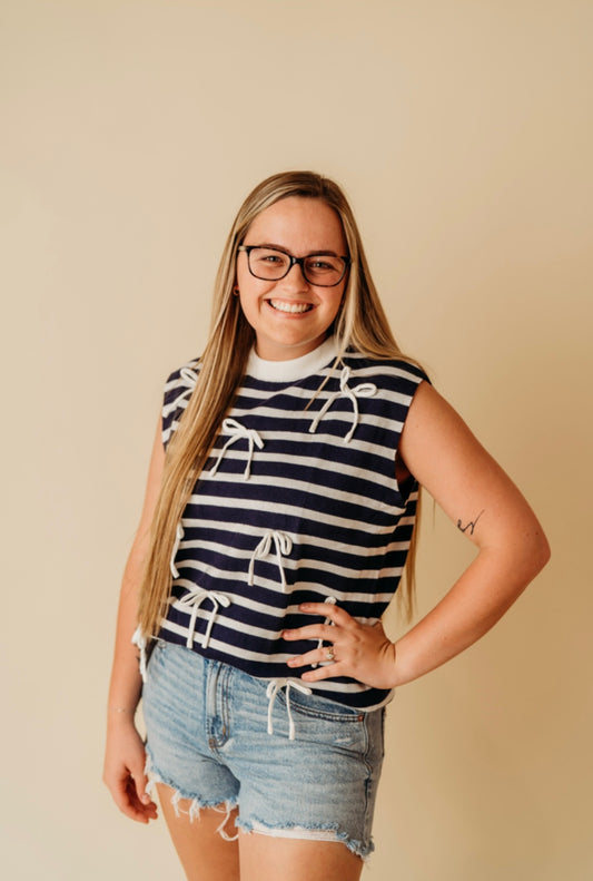 Blue Stripe Bow Sweater Vest