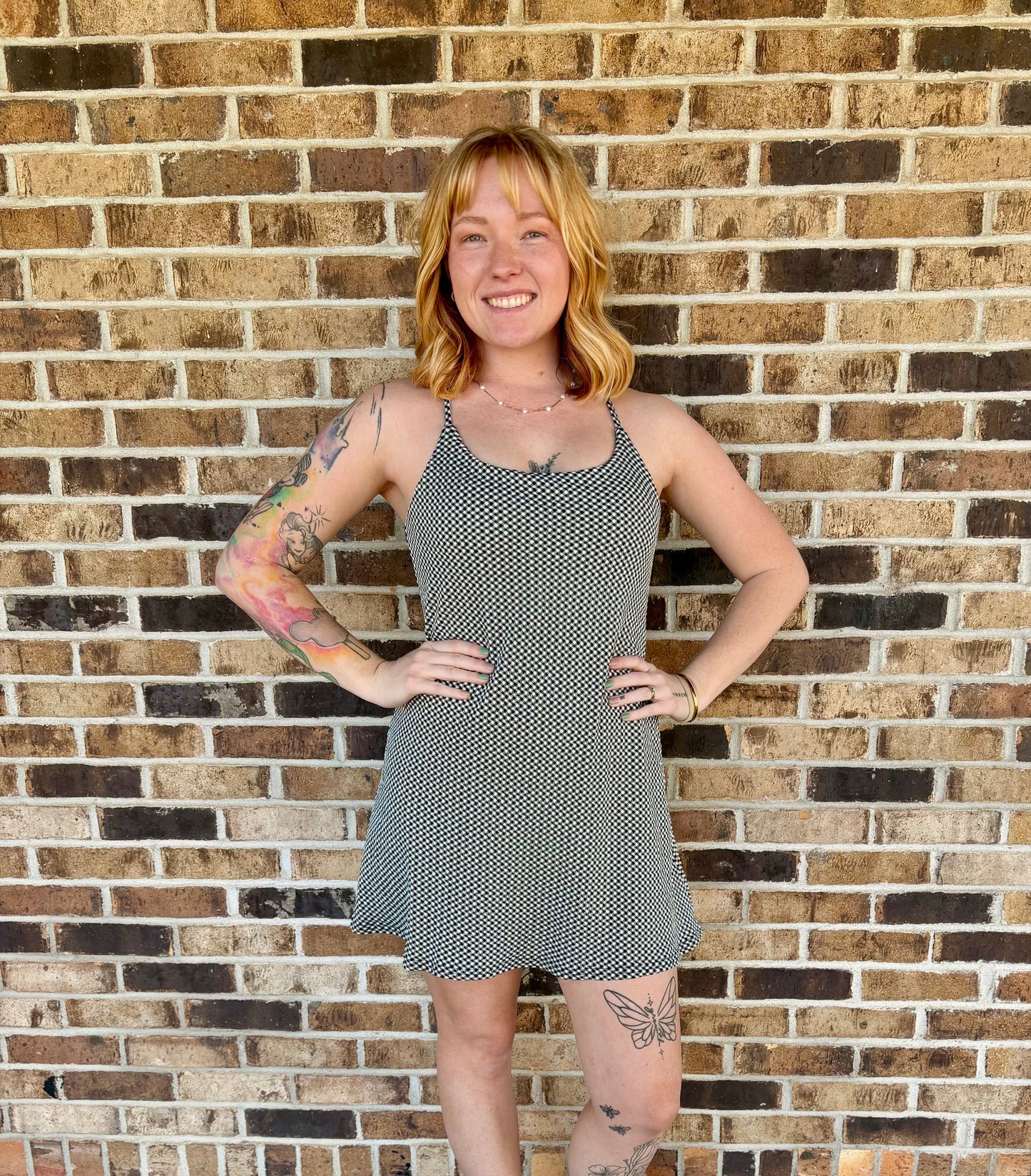 Black Checkered Knit Tennis Romper