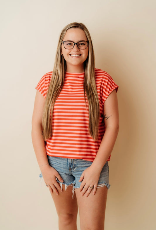 Red Striped cap sleeve top