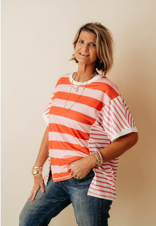 Pink Stripe Oversized Top