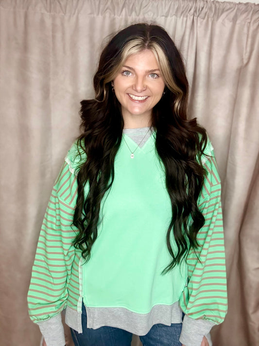 Green Oversized Stripe Top