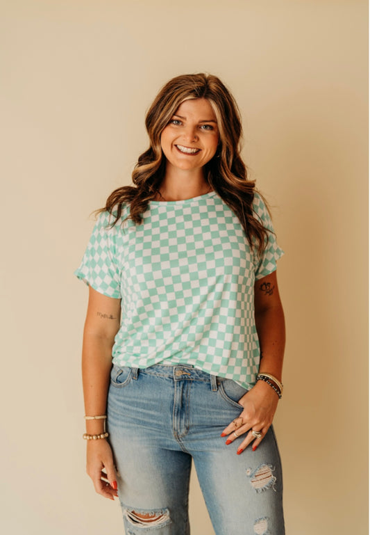 Mint Checkered relaxed tee