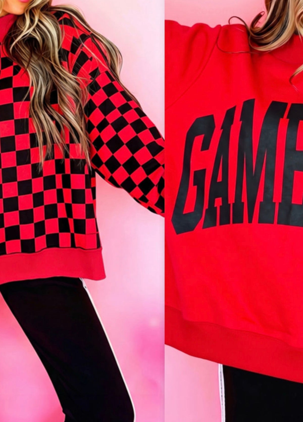 Reversible Red Checkered/Gameday Sweatshirt