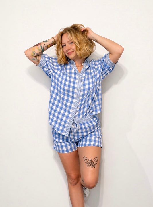 Blue Checkered Top/Short Set