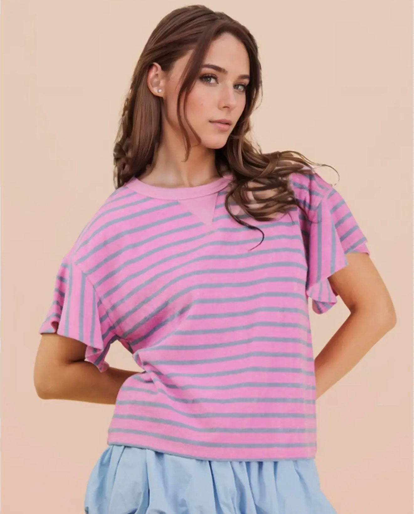 Purple/Denim Oversized Stripe Knit Top