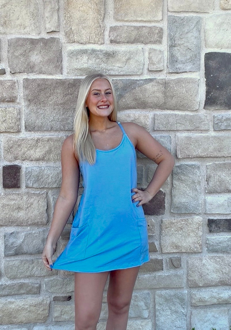 Cornflower Blue Dress W/Built in Romper