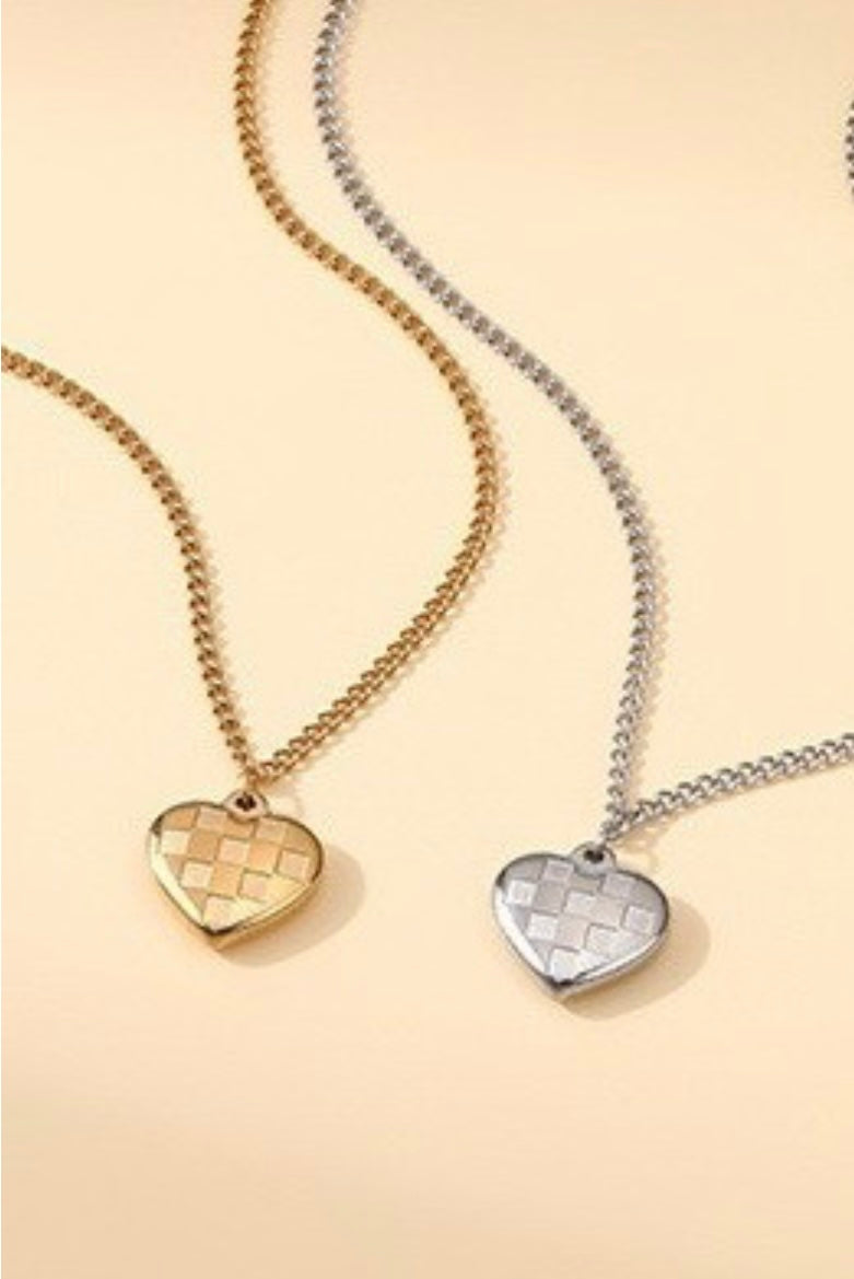 18k Stainless Steel Checkered Heart