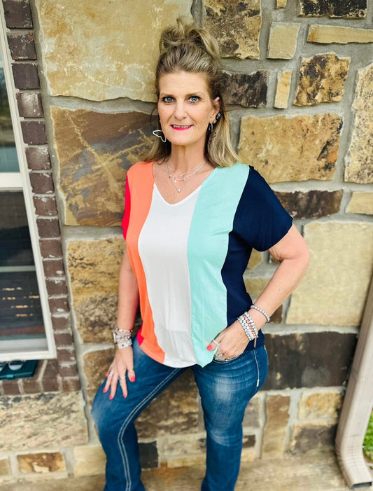 So into you color block top