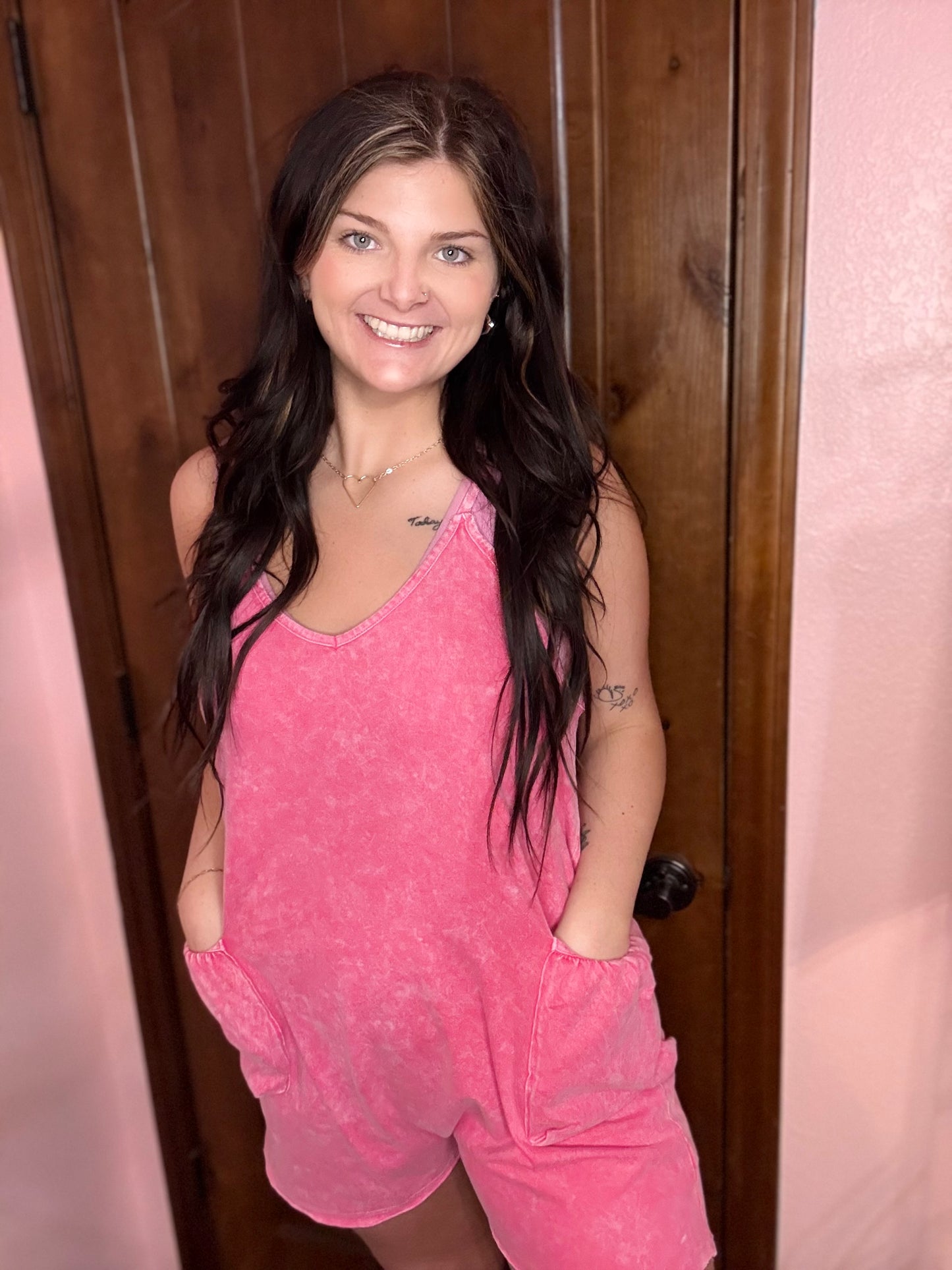 Reddish/Pink Pocketed Romper