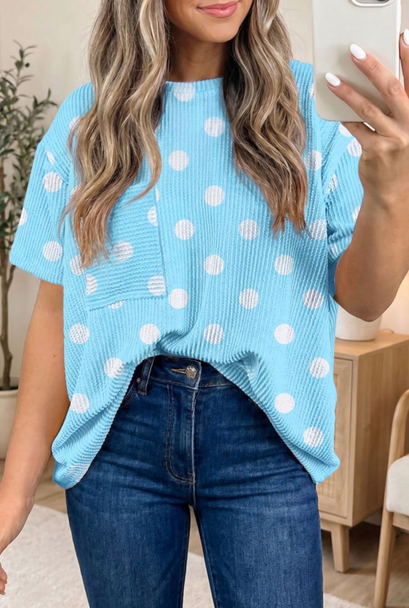 Sky Blue Polka Dot Top