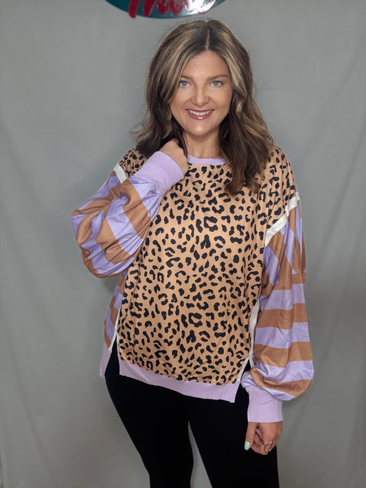 Purple Stripe Leopard Sweatshirt