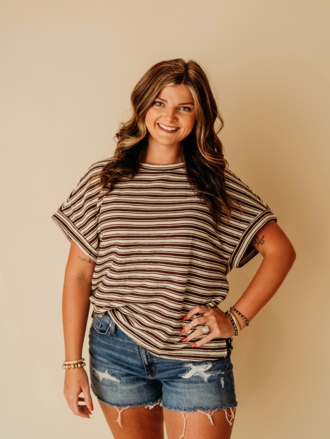 Brown Stipe Oversized Tee